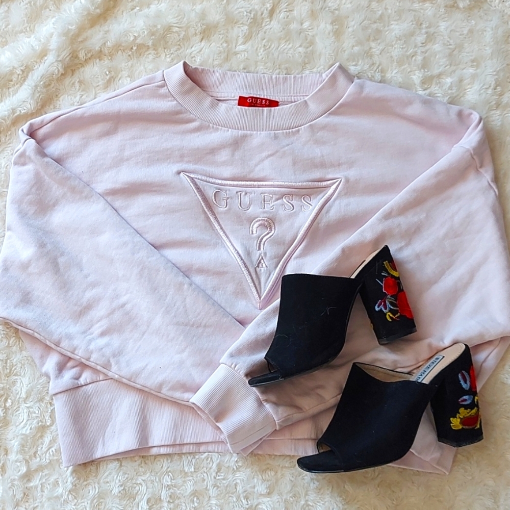 GUESS BRAND CROPPED SWEATER W/ EMBROIDERED LOGO